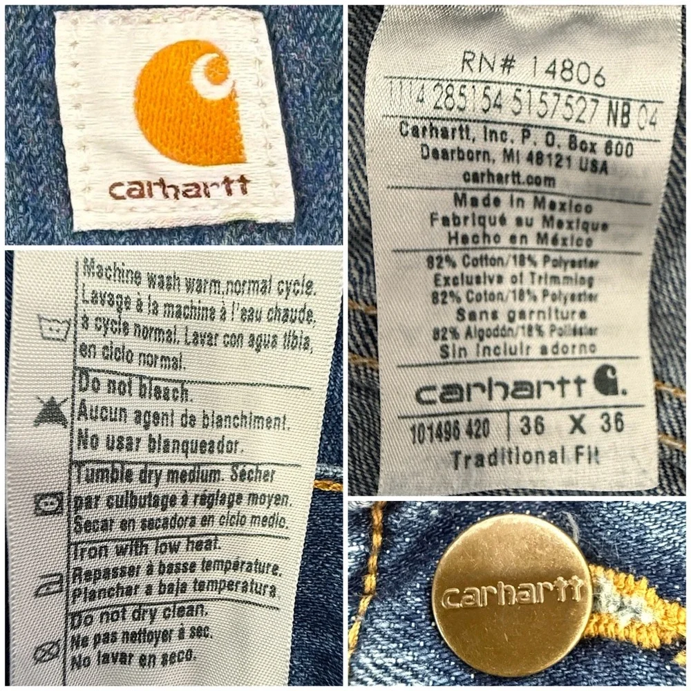 Carhartt Mens Elton Jeans 36x36 Blue‎ Traditional Fit Workwear Utility Carpenter